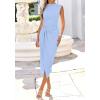 image:imageBTFBM Dresses for Women 2026 Summer Clothes Formal Bodycon Mock Neck Cap Sleeve Midi Party Cocktail Wedding Guest DressLight Blue