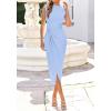 image:imageBTFBM Dresses for Women 2026 Summer Clothes Formal Bodycon Mock Neck Cap Sleeve Midi Party Cocktail Wedding Guest DressLight Blue