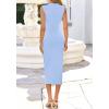 image:imageBTFBM Dresses for Women 2026 Summer Clothes Formal Bodycon Mock Neck Cap Sleeve Midi Party Cocktail Wedding Guest DressLight Blue