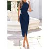 image:imageBTFBM Dresses for Women 2026 Summer Clothes Formal Bodycon Mock Neck Cap Sleeve Midi Party Cocktail Wedding Guest DressNavy Blue