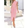 image:imageBTFBM Dresses for Women 2026 Summer Clothes Formal Bodycon Mock Neck Cap Sleeve Midi Party Cocktail Wedding Guest DressPink