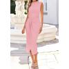 image:imageBTFBM Dresses for Women 2026 Summer Clothes Formal Bodycon Mock Neck Cap Sleeve Midi Party Cocktail Wedding Guest DressPink