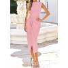 image:imageBTFBM Dresses for Women 2026 Summer Clothes Formal Bodycon Mock Neck Cap Sleeve Midi Party Cocktail Wedding Guest DressPink