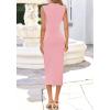 image:imageBTFBM Dresses for Women 2026 Summer Clothes Formal Bodycon Mock Neck Cap Sleeve Midi Party Cocktail Wedding Guest DressPink