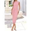 image:imageBTFBM Dresses for Women 2026 Summer Clothes Formal Bodycon Mock Neck Cap Sleeve Midi Party Cocktail Wedding Guest DressPink