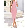 image:imageBTFBM Dresses for Women 2026 Summer Clothes Formal Bodycon Mock Neck Cap Sleeve Midi Party Cocktail Wedding Guest DressPink