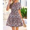 image:imageBTFBM Summer Mini Dresses for Women 2026 Ruffle Short Sleeve Elastic Waist Floral Beach Vacation Wedding Guest DressBrown Blue White