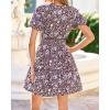 image:imageBTFBM Summer Mini Dresses for Women 2026 Ruffle Short Sleeve Elastic Waist Floral Beach Vacation Wedding Guest DressBrown Blue White