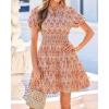 image:imageBTFBM Summer Mini Dresses for Women 2026 Ruffle Short Sleeve Elastic Waist Floral Beach Vacation Wedding Guest DressFloral Apricot Red