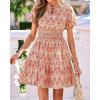 image:imageBTFBM Summer Mini Dresses for Women 2026 Ruffle Short Sleeve Elastic Waist Floral Beach Vacation Wedding Guest DressFloral Apricot Red