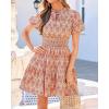 image:imageBTFBM Summer Mini Dresses for Women 2026 Ruffle Short Sleeve Elastic Waist Floral Beach Vacation Wedding Guest DressFloral Apricot Red