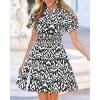 image:imageBTFBM Summer Mini Dresses for Women 2026 Ruffle Short Sleeve Elastic Waist Floral Beach Vacation Wedding Guest DressFloral Black