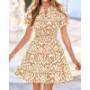 image:imageBTFBM Summer Mini Dresses for Women 2026 Ruffle Short Sleeve Elastic Waist Floral Beach Vacation Wedding Guest DressFloral Khaki