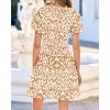 image:imageBTFBM Summer Mini Dresses for Women 2026 Ruffle Short Sleeve Elastic Waist Floral Beach Vacation Wedding Guest DressFloral Khaki
