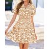 image:imageBTFBM Summer Mini Dresses for Women 2026 Ruffle Short Sleeve Elastic Waist Floral Beach Vacation Wedding Guest DressFloral Khaki