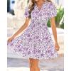 image:imageBTFBM Summer Mini Dresses for Women 2026 Ruffle Short Sleeve Elastic Waist Floral Beach Vacation Wedding Guest DressFloral White Purple