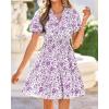 image:imageBTFBM Summer Mini Dresses for Women 2026 Ruffle Short Sleeve Elastic Waist Floral Beach Vacation Wedding Guest DressFloral White Purple