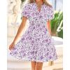 image:imageBTFBM Summer Mini Dresses for Women 2026 Ruffle Short Sleeve Elastic Waist Floral Beach Vacation Wedding Guest DressFloral White Purple