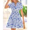 image:imageBTFBM Summer Mini Dresses for Women 2026 Ruffle Short Sleeve Elastic Waist Floral Beach Vacation Wedding Guest DressWhite Blue Flower