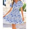 image:imageBTFBM Summer Mini Dresses for Women 2026 Ruffle Short Sleeve Elastic Waist Floral Beach Vacation Wedding Guest DressWhite Blue Flower
