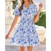 image:imageBTFBM Summer Mini Dresses for Women 2026 Ruffle Short Sleeve Elastic Waist Floral Beach Vacation Wedding Guest DressWhite Blue Flower