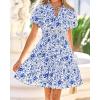 image:imageBTFBM Summer Mini Dresses for Women 2026 Ruffle Short Sleeve Elastic Waist Floral Beach Vacation Wedding Guest DressWhite Blue Flower