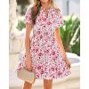 image:imageBTFBM Summer Mini Dresses for Women 2026 Ruffle Short Sleeve Elastic Waist Floral Beach Vacation Wedding Guest DressWhite Red Flower
