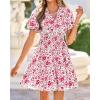 image:imageBTFBM Summer Mini Dresses for Women 2026 Ruffle Short Sleeve Elastic Waist Floral Beach Vacation Wedding Guest DressWhite Red Flower
