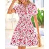 image:imageBTFBM Summer Mini Dresses for Women 2026 Ruffle Short Sleeve Elastic Waist Floral Beach Vacation Wedding Guest DressWhite Red Flower