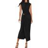 image:imageBTFBM Dresses for Women 2026 Summer Clothes Formal Bodycon Mock Neck Cap Sleeve Midi Party Cocktail Wedding Guest DressBlack