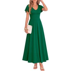 image:imageBTFBM Formal Dresses for Women Summer Outfits V Neck Ruffle Sleeve A Line Maxi Elegant Cocktail Wedding Guest Dress 2026Green