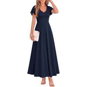 image:imageBTFBM Formal Dresses for Women Summer Outfits V Neck Ruffle Sleeve A Line Maxi Elegant Cocktail Wedding Guest Dress 2026Navy