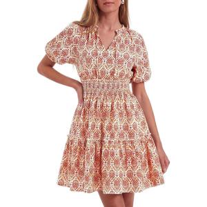 image:imageBTFBM Summer Mini Dresses for Women 2026 Ruffle Short Sleeve Elastic Waist Floral Beach Vacation Wedding Guest DressFloral Apricot Red