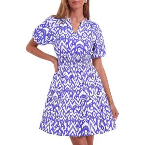 image:imageBTFBM Summer Mini Dresses for Women 2026 Ruffle Short Sleeve Elastic Waist Floral Beach Vacation Wedding Guest DressFloral Sky Blue
