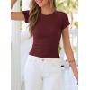 image:imageBTFBM Summer Tops for Women 2026 Crew Neck Rolled Sleeve T Shirts Knit Slim Basic Casual Spring Top Workout Y2k ClothesBurgundy