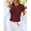 image:imageBTFBM Summer Tops for Women 2026 Crew Neck Rolled Sleeve T Shirts Knit Slim Basic Casual Spring Top Workout Y2k ClothesBurgundy