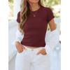 image:imageBTFBM Summer Tops for Women 2026 Crew Neck Rolled Sleeve T Shirts Knit Slim Basic Casual Spring Top Workout Y2k ClothesBurgundy