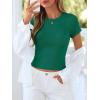 image:imageBTFBM Summer Tops for Women 2026 Crew Neck Rolled Sleeve T Shirts Knit Slim Basic Casual Spring Top Workout Y2k ClothesDark Green