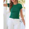 image:imageBTFBM Summer Tops for Women 2026 Crew Neck Rolled Sleeve T Shirts Knit Slim Basic Casual Spring Top Workout Y2k ClothesDark Green