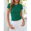 image:imageBTFBM Summer Tops for Women 2026 Crew Neck Rolled Sleeve T Shirts Knit Slim Basic Casual Spring Top Workout Y2k ClothesDark Green