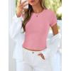 image:imageBTFBM Summer Tops for Women 2026 Crew Neck Rolled Sleeve T Shirts Knit Slim Basic Casual Spring Top Workout Y2k ClothesDusty Pink