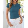 image:imageBTFBM Summer Tops for Women 2026 Crew Neck Rolled Sleeve T Shirts Knit Slim Basic Casual Spring Top Workout Y2k ClothesLake Blue