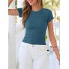 image:imageBTFBM Summer Tops for Women 2026 Crew Neck Rolled Sleeve T Shirts Knit Slim Basic Casual Spring Top Workout Y2k ClothesLake Blue