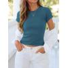 image:imageBTFBM Summer Tops for Women 2026 Crew Neck Rolled Sleeve T Shirts Knit Slim Basic Casual Spring Top Workout Y2k ClothesLake Blue