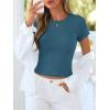 image:imageBTFBM Summer Tops for Women 2026 Crew Neck Rolled Sleeve T Shirts Knit Slim Basic Casual Spring Top Workout Y2k ClothesLake Blue