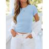 image:imageBTFBM Summer Tops for Women 2026 Crew Neck Rolled Sleeve T Shirts Knit Slim Basic Casual Spring Top Workout Y2k ClothesLight Blue