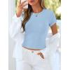 image:imageBTFBM Summer Tops for Women 2026 Crew Neck Rolled Sleeve T Shirts Knit Slim Basic Casual Spring Top Workout Y2k ClothesLight Blue