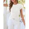 image:imageBTFBM Summer Tops for Women 2026 Crew Neck Rolled Sleeve T Shirts Knit Slim Basic Casual Spring Top Workout Y2k ClothesWhite