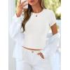 image:imageBTFBM Summer Tops for Women 2026 Crew Neck Rolled Sleeve T Shirts Knit Slim Basic Casual Spring Top Workout Y2k ClothesWhite