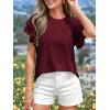 image:imageBTFBM Summer Tops for Women 2026 Crew Neck Ruffle Short Sleeve Shirts Loose Tunic Casual Spring BlousesBurgundy